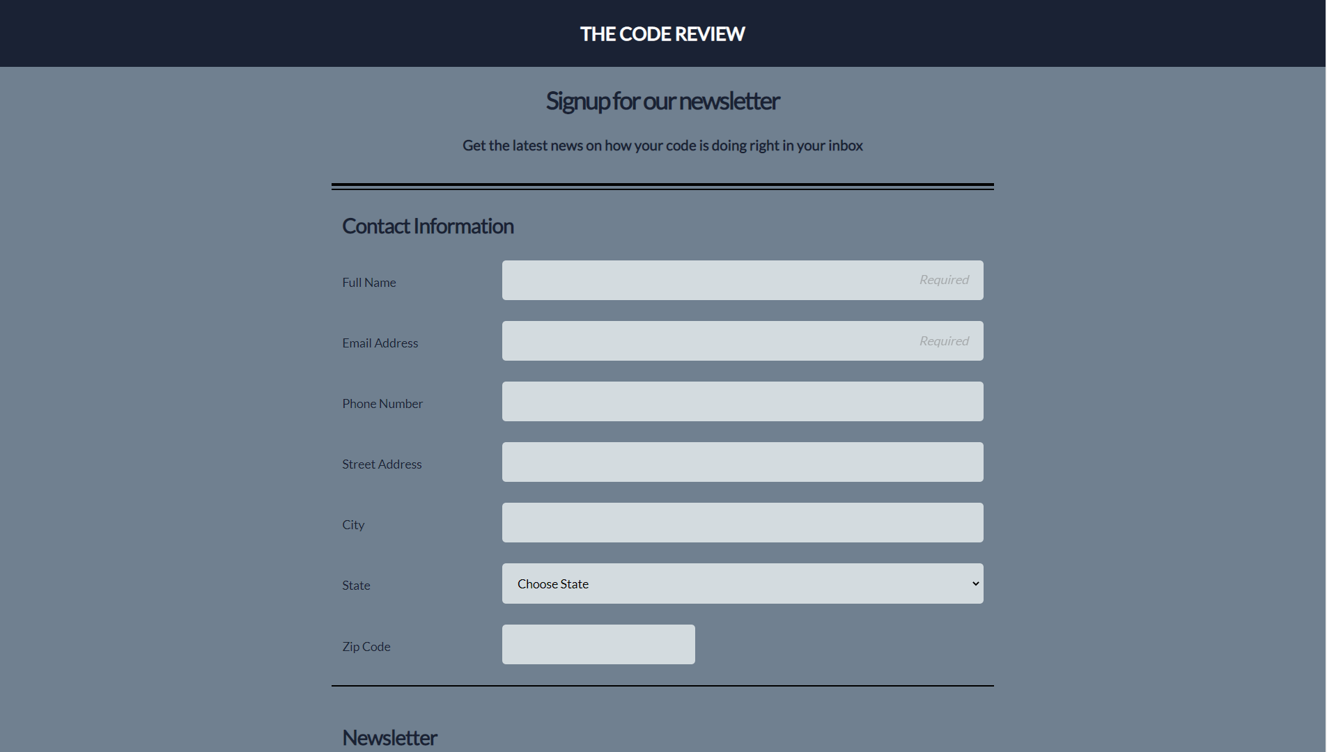 HTML form preview.